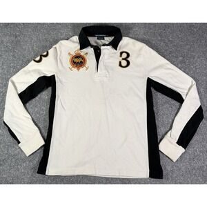 Ralph Lauren Sport Rare Rugby Shirt Large Multi Big 3 Crest Logo Collar Spellout